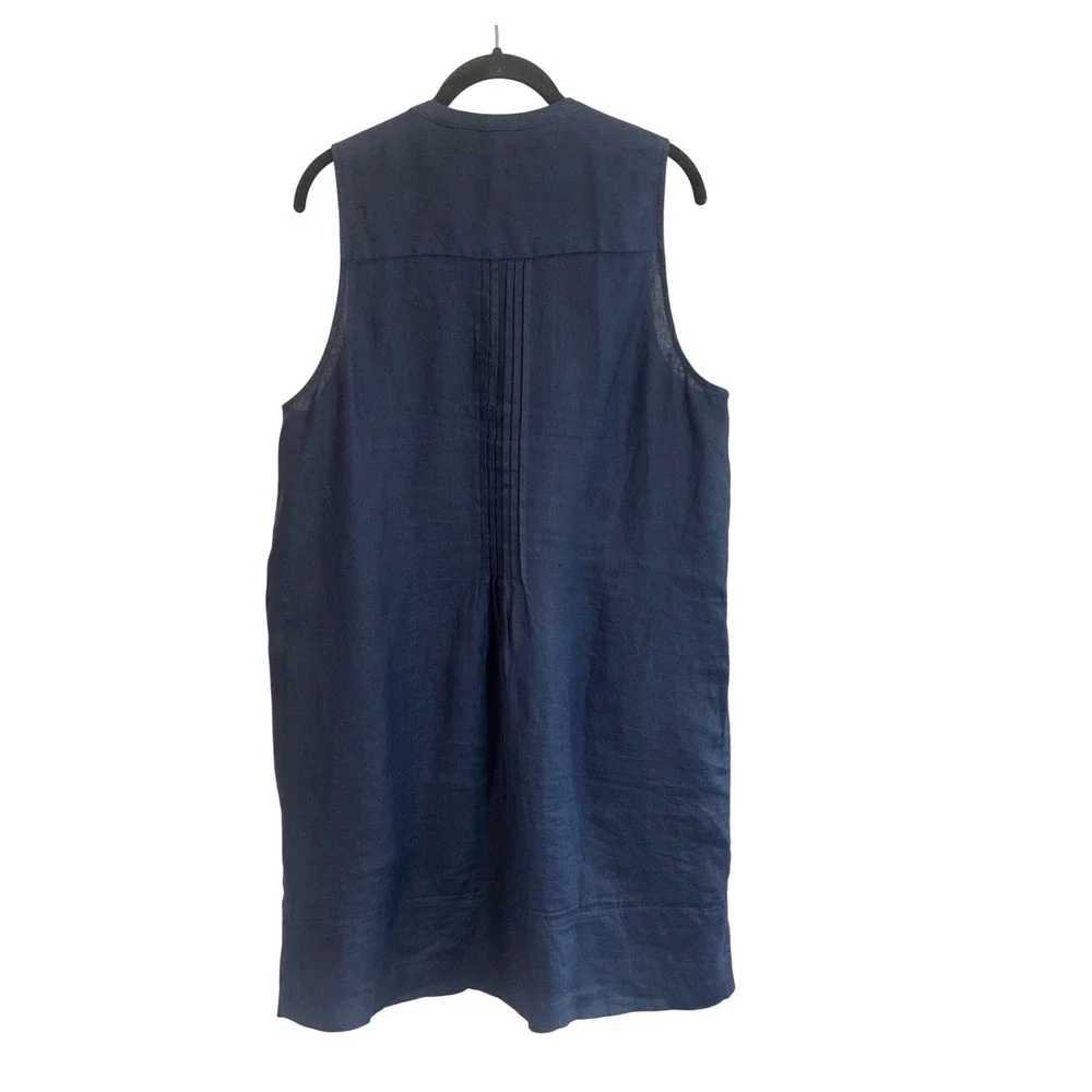 Quince Navy Blue 100% Linen Pintuck Sleeveless Shift Dress Large - Picture 2 of 4